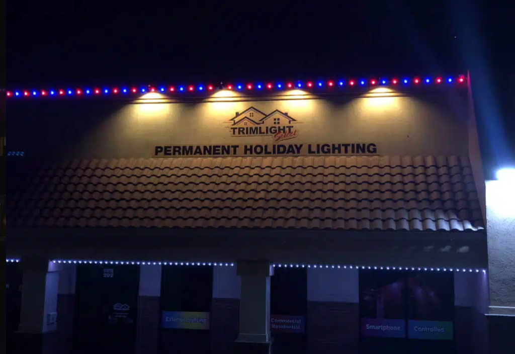 A storefront with lights on the exterior | holiday light removal