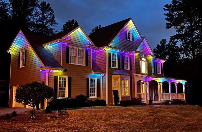 Permanent lighting on the outside of a two-story home