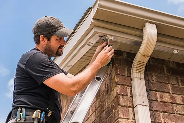 Man installing lights